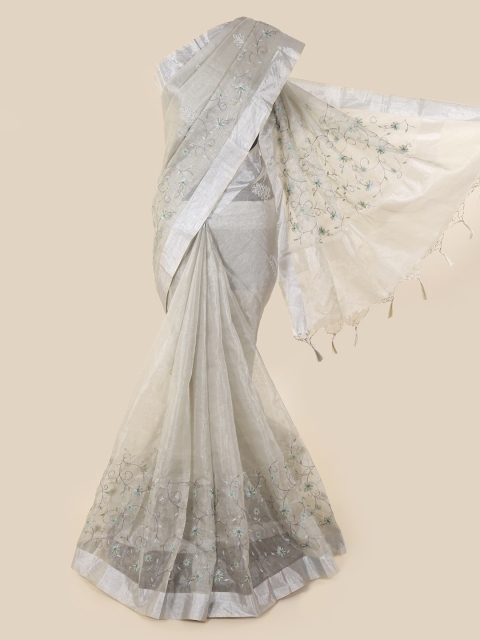 Pothys Grey Embroidered Tissue Saree
