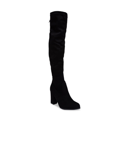 Sole To Soul Women Black Solid High-Top Suede Heeled Boots