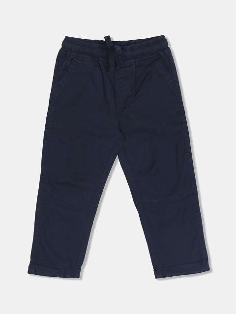 Donuts Boys Navy Blue Regular Fit Solid Regular Trousers