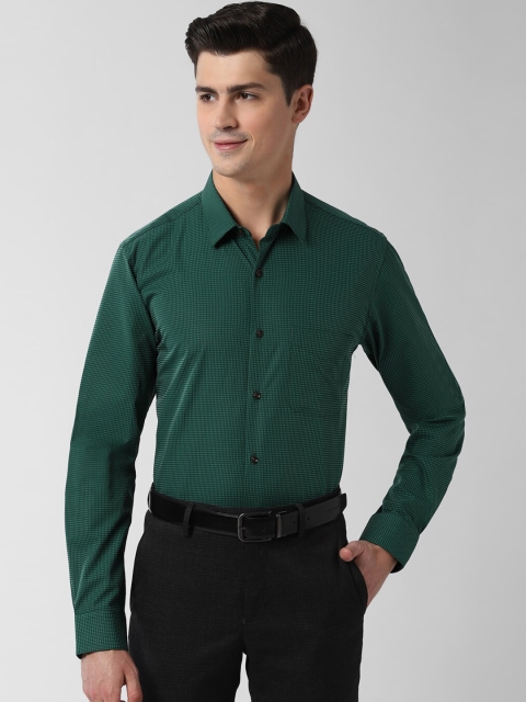 Peter England Men Green & White Slim Fit Printed Cotton Formal Shirt