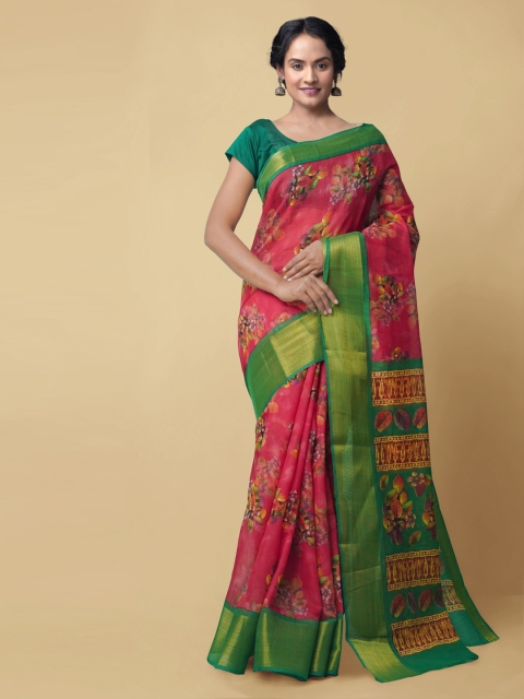 Unnati Silks Red Silk Cotton Printed Chanderi Saree