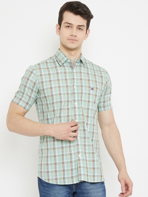 Crimsoune Club Men Green Slim Fit Checked Cotton Casual Shirt