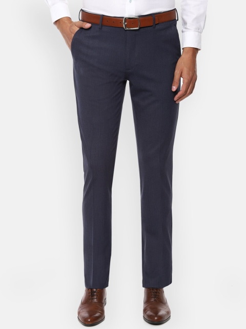 Van Heusen Men Navy Blue Slim Fit Solid Formal Trousers