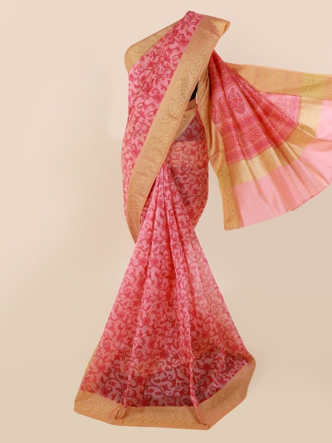 Pothys Pink Printed Supernet Saree