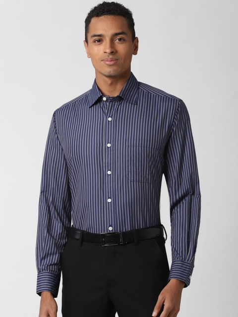 Peter England Men Navy Blue Regular Fit Striped Casual Shirt