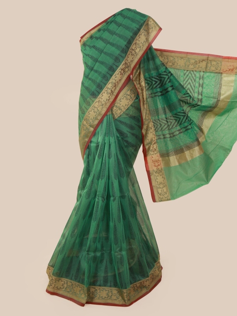 Pothys Green Woven Design Supernet Saree