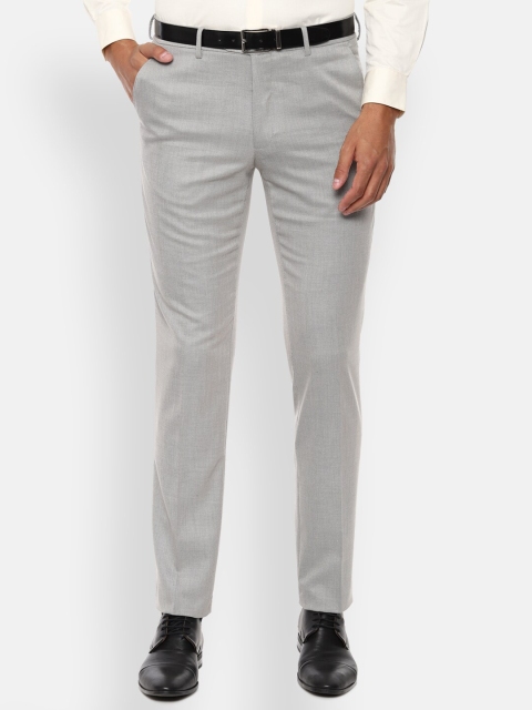 Van Heusen Men Grey & White Slim Fit Self Design Formal Trousers