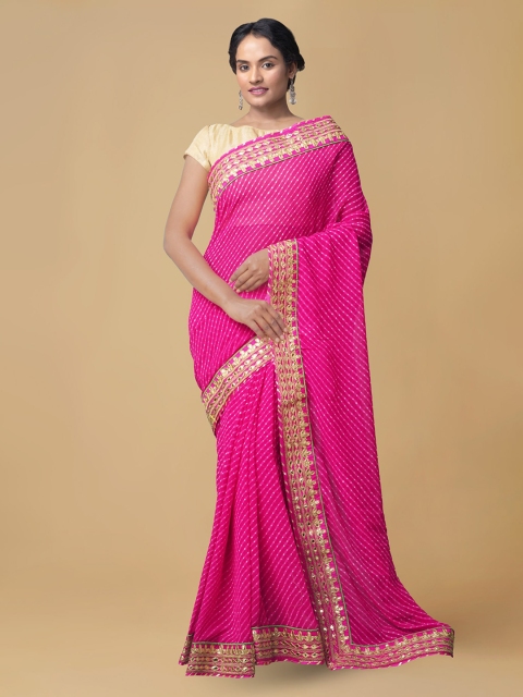 Unnati Silks Pink Silk Cotton Printed Bandhani Sustainable Saree