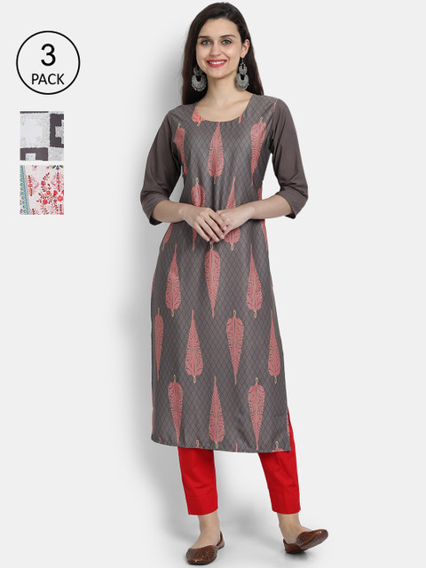 7threads Women Pack of 3 Multicoloured Ethnic Motifs Printed Crepe Kurta, Multi 
7threads Women Pack of 3 Multicoloured Ethnic Motifs Printed Crepe Kurta, Multi