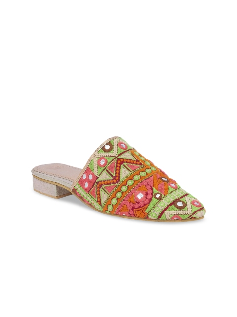 Sole To Soul Women Peach-Coloured Woven Design Mules