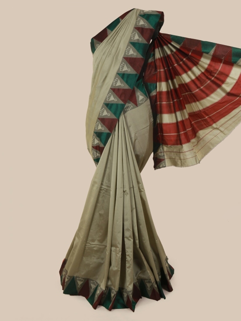 Pothys Grey Solid Art Silk Saree