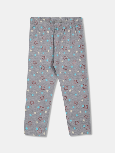 Donuts Infant Girls Grey Melange & Brown Printed Ankle-Length Leggings