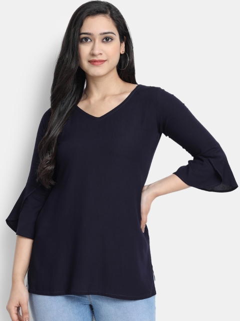 Globon Impex Navy Blue Bell Sleeves Liva Regular Top