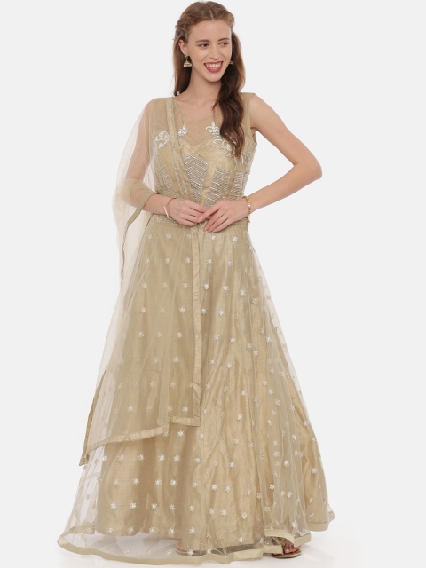 Neerus Gold-Toned & White Embellished Ready to Wear Lehenga & Blouse with Dupatta