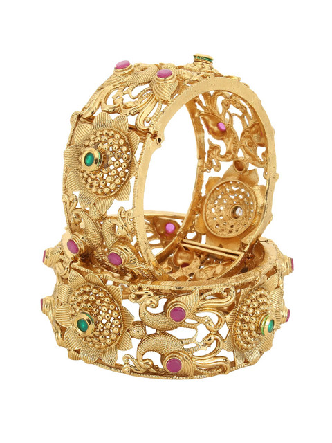 Adwitiya Collection 24CT Gold-Plated Magenta Pink & Green Stone-Studded Handcrafted Bangles
Adwitiya Collection 24CT Gold-Plated Magenta Pink & Green Stone-Studded Handcrafted Bangles