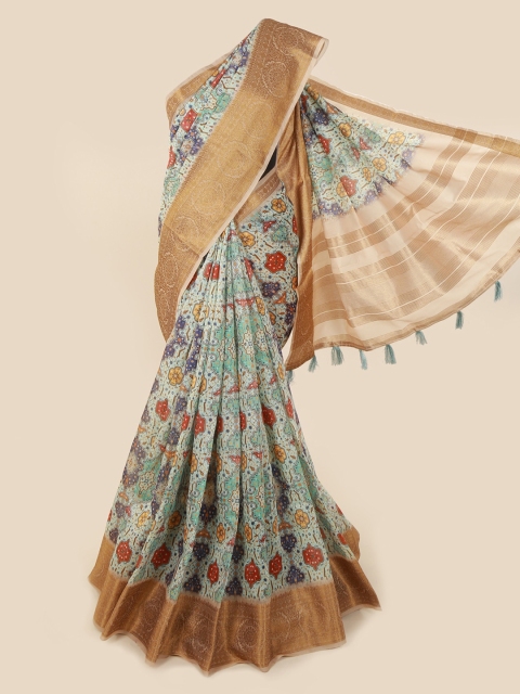 Pothys Multicoloured Cotton Blend Printed Chanderi Saree, Multi