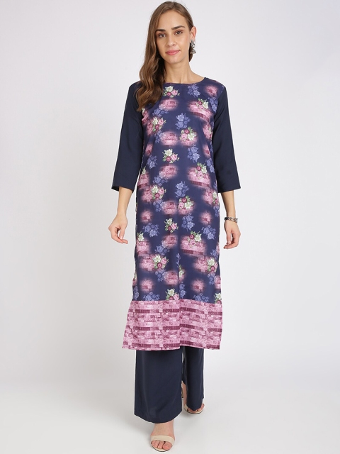 Florence Women Navy Blue Printed Kurta with Palazzos