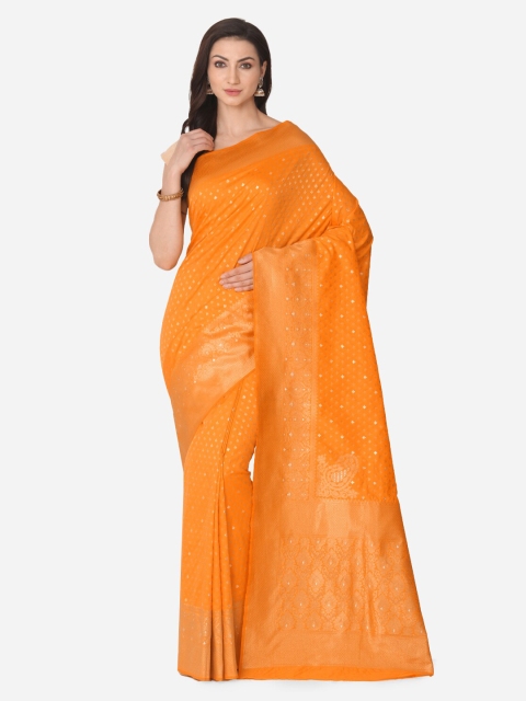 BOMBAY SELECTIONS Yellow Silk Blend Woven Design Banarasi Saree