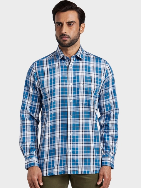 ColorPlus Men Blue & White Regular Fit Checked Casual Shirt
