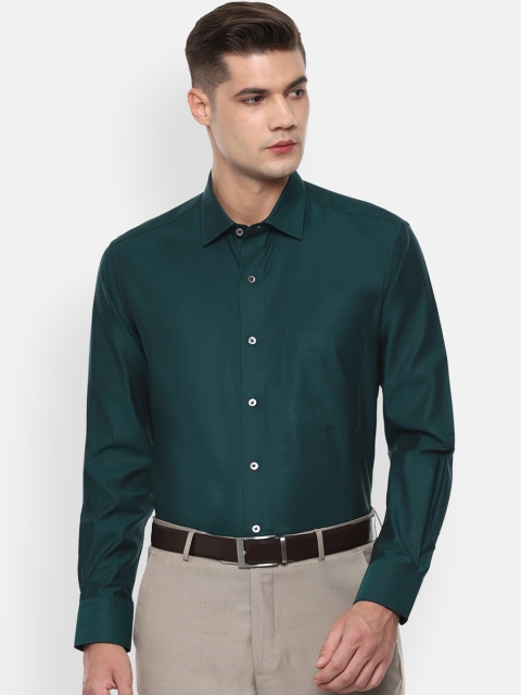 Luxure by Louis Philippe Men Green Regular Fit Solid Cotton Formal Shirt