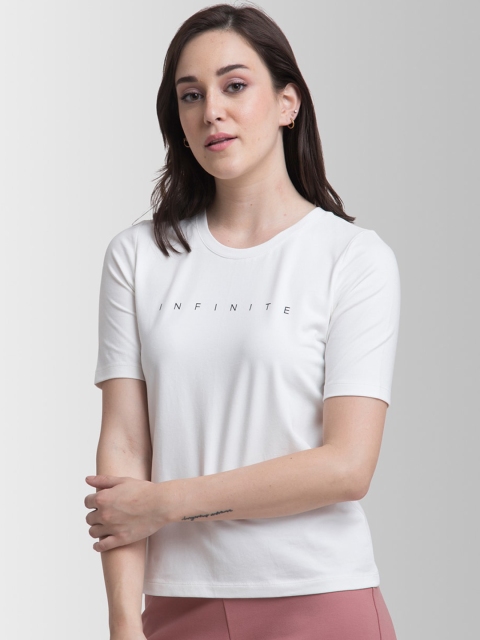 FableStreet Women White Solid Round Neck T-shirt