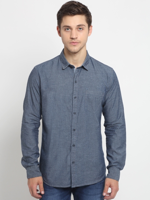 Global Republic Men Blue Regular Fit Solid Casual Shirt
