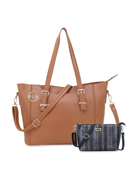 WOMEN MARKS Brown & Blue Solid Tote & Sling Bag