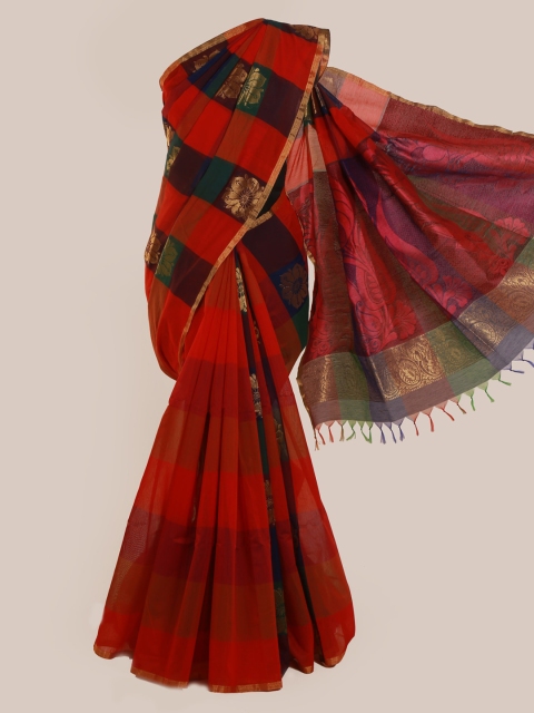 Pothys Multicoloured Checked Silk Cotton Saree, Multi