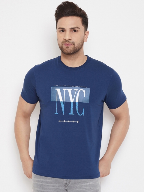 98 Degree North Men Blue Printed Round Neck T-shirt