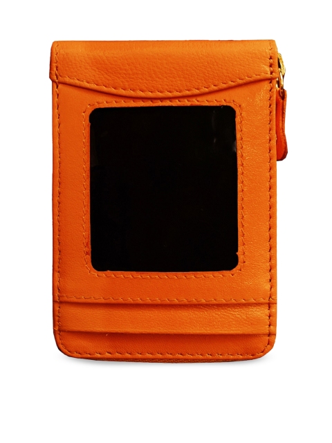 ABYS Men Orange Textured Genuine Leather Card Holder