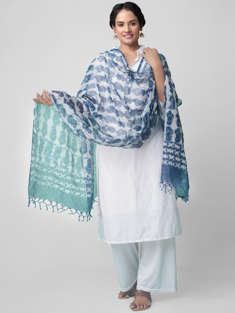 Unnati Silks Blue & White Printed Dupatta