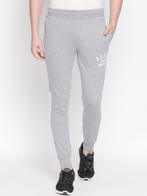 FiTZ Men Grey Solid Slim-Fit Joggers