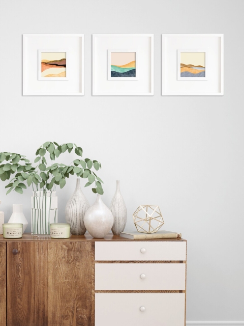 RANDOM Multicoloured Set of 3 Mountains Wall Art Painting, Multi