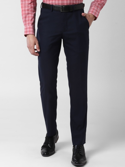 Peter England Men Navy Blue Slim Fit Solid Formal Trousers
