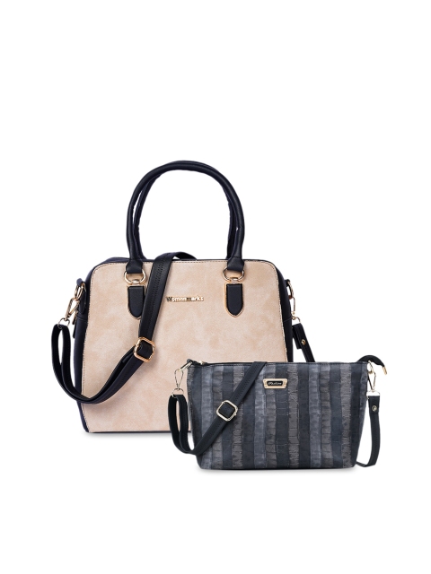 WOMEN MARKS Cream-Coloured Solid Handheld Bag Combo