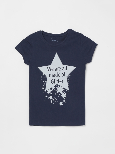 max Girls Blue Printed Round Neck T-shirt