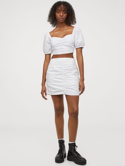 H&M Women White Solid Cropped Top