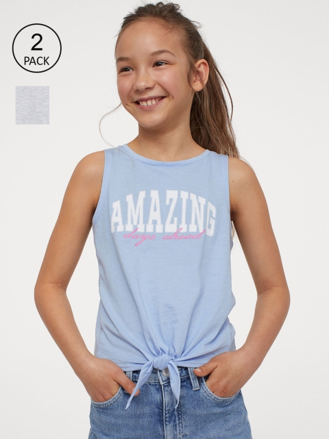 H&M Girls 2-Pack Tie-Hem Vest Tops, Blue