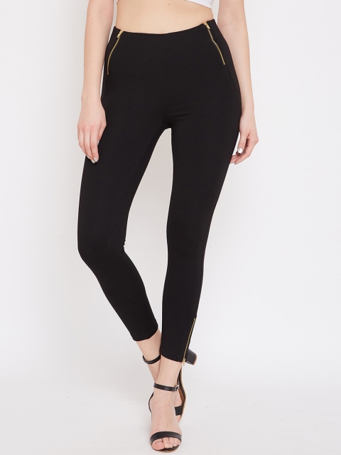 Madame Women Black Solid Skinny-Fit Cotton Treggings