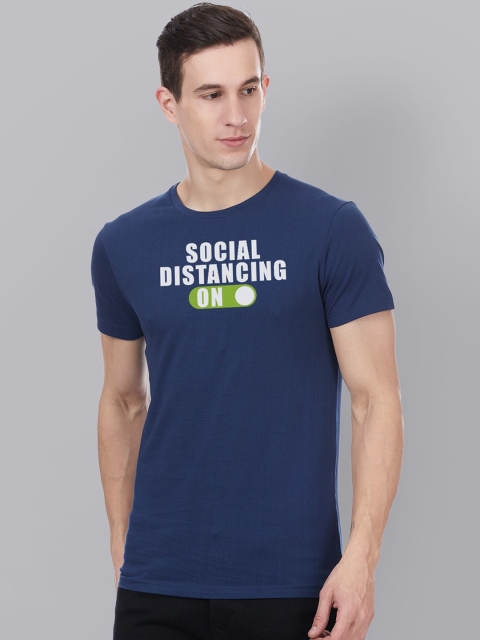 Free Authority Men Blue Printed Round Neck T-shirt