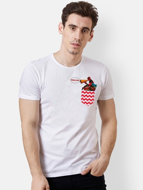 Free Authority Men White Dealpool Printed Round Neck T-shirt