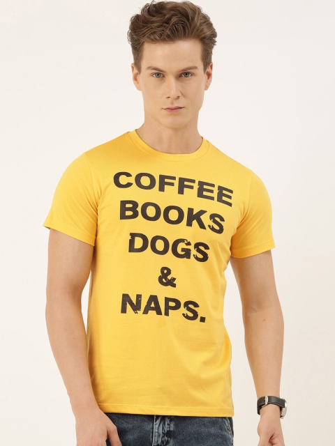 QUANCIOUS Men Mustard Round Neck Sustainable T-shirt