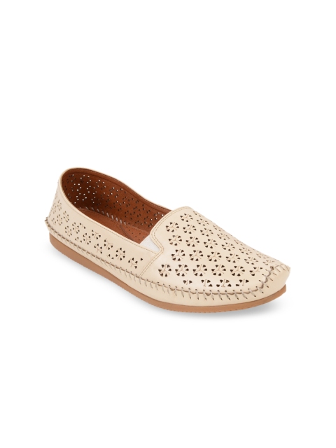 Rocia Women Beige Laser Cut Textured Ballerinas