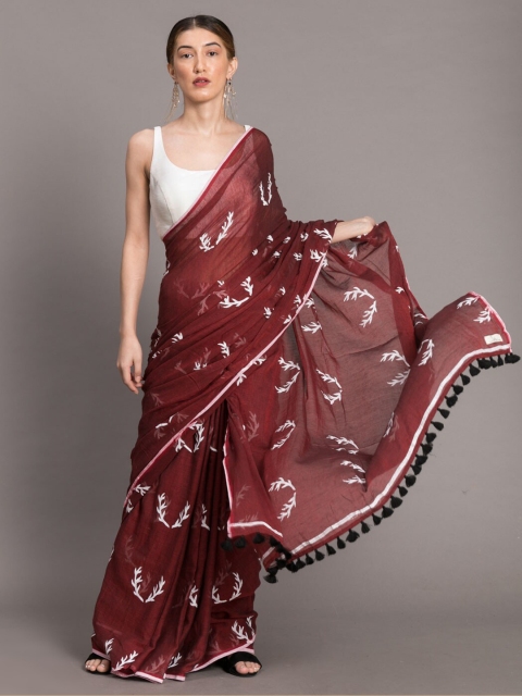 Suta Maroon Printed Pure Cotton Saree