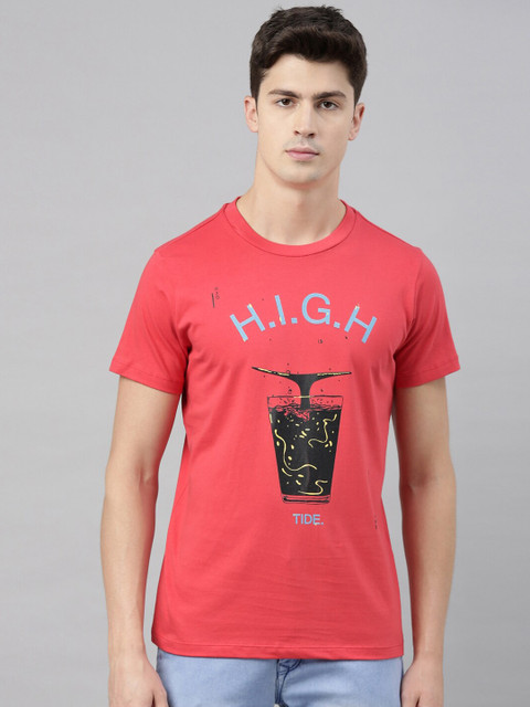 QUANCIOUS Men Coral Printed Round Neck T-shirt 
QUANCIOUS Men Coral Printed Round Neck T-shirt