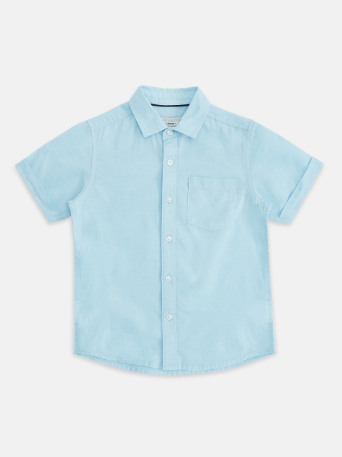 Pantaloons Junior Boys Blue Regular Fit Solid Cotton Casual Shirt