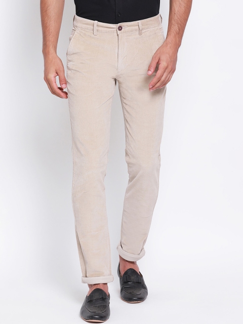 Turtle Men Beige Slim Fit Solid Regular Trousers