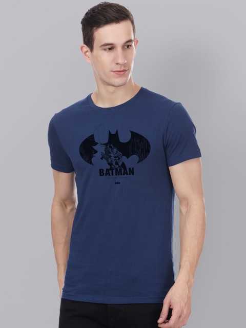 Free Authority Men Blue Batman Printed Round Neck T-shirt