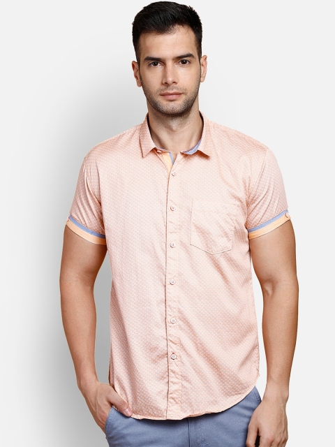 COBB Men Orange Slim Fit Printed Casual Shirt