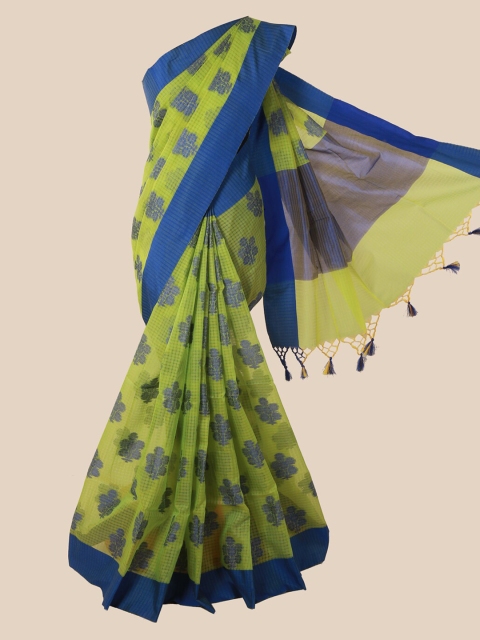 Pothys Green & Blue Supernet Printed Saree
